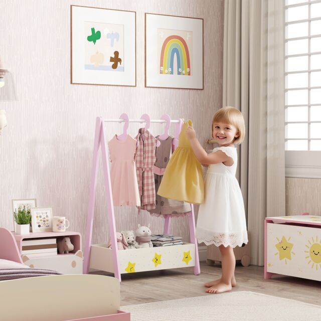 AIYAPLAY Baby Clothing Rack with Hangers, Shelf, Kids Clothes Rail in Pink - image 1