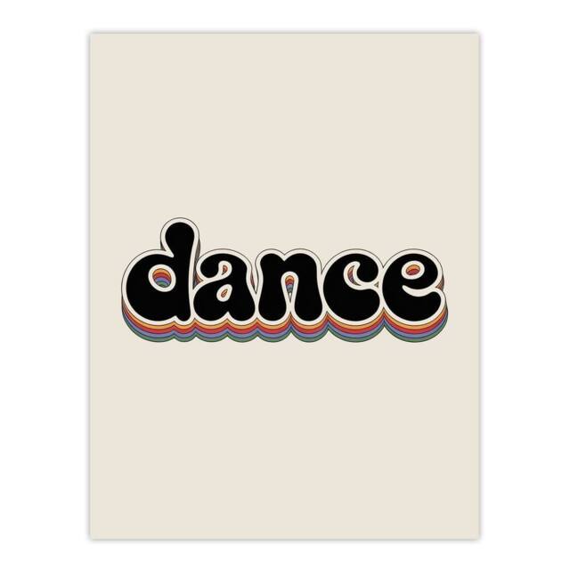 "Artery8 Dance Colourful Retro Rainbow Font Typography Wall Art Print in Beige - Size: W12"" x H16""" - image 1