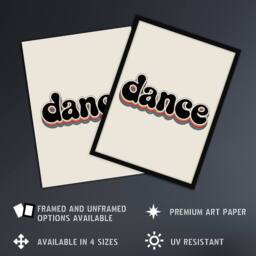 "Artery8 Dance Colourful Retro Rainbow Font Typography Wall Art Print in Beige - Size: W12"" x H16""" - thumbnail 2