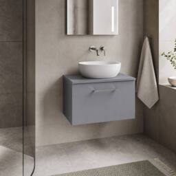 Balterley Level 600mm Wall Hung 1 Drawer Vanity Unit with Worktop - Satin Grey - thumbnail 4