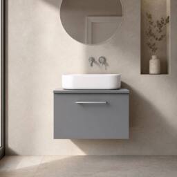 Balterley Level 600mm Wall Hung 1 Drawer Vanity Unit with Worktop - Satin Grey - thumbnail 6