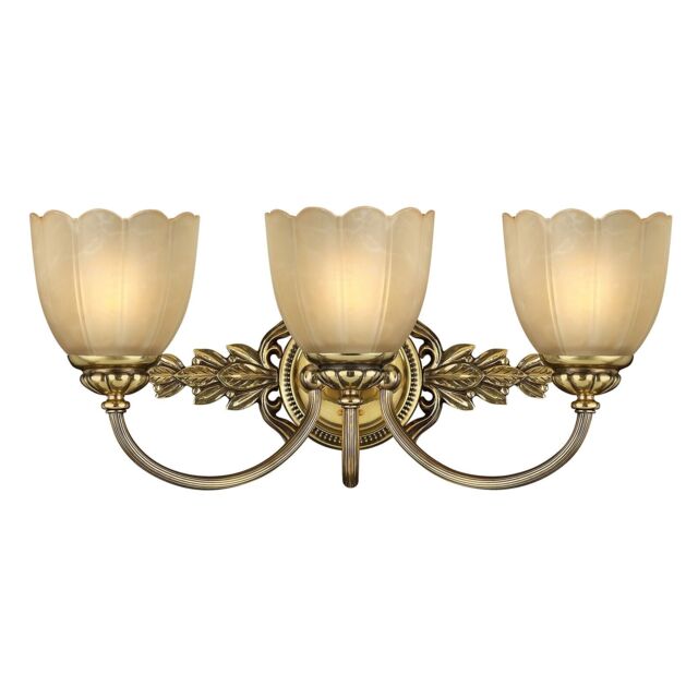 Loops 3 Bulb Wall Light Scalloped Marble Etched Amber Shade Burnish Brass LED G9 3.5W in Metallics
