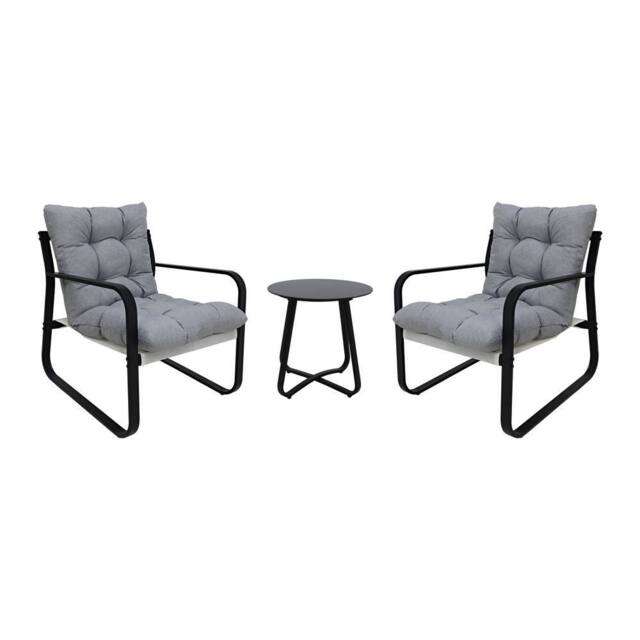 Alivio 3 Piece Iron Patio Bistro Set, 2 Chairs & Coffee Table (Grey) in Grey - Size: 3 Seater - image 1