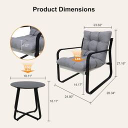 Alivio 3 Piece Iron Patio Bistro Set, 2 Chairs & Coffee Table (Grey) in Grey - Size: 3 Seater - thumbnail 5