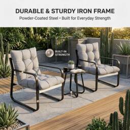 Alivio 3Pc Steel Textilene Bistro Set Heavy-Duty w/Cushioned Chairs & Table in Grey - Size: 2 Seater - thumbnail 9