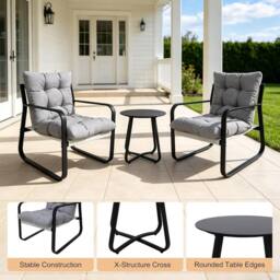 Alivio 3 Piece Iron Patio Bistro Set, 2 Chairs & Coffee Table (Grey) in Grey - Size: 3 Seater - thumbnail 3
