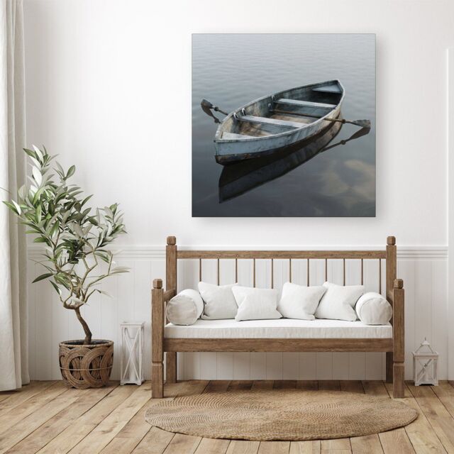 "Warren Reed - Designer Boat On The Lake Canvas in Grey - Size: W30"" x H30""" - image 1