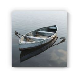 "Warren Reed - Designer Boat On The Lake Canvas in Grey - Size: W30"" x H30""" - thumbnail 2
