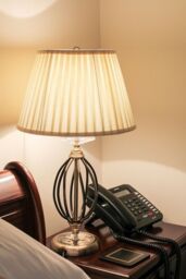 Loops Table Lamp Ivory Shade Cut Glass Droplets Metal Base Aged Brass LED E27 60W in Clear - thumbnail 2