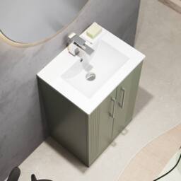 Balterley Vanity Unit w/ Basin Floor Standing, Soft Close 2 Door w/ Rectangular Sink, Bathroom Vanity Units w/ Basin, Partial Fluted Sink Cabinet - thumbnail 3
