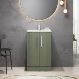 Balterley Vanity Unit w/ Basin Floor Standing, Soft Close 2 Door w/ Rectangular Sink, Bathroom Vanity Units w/ Basin, Partial Fluted Sink Cabinet - thumbnail 2