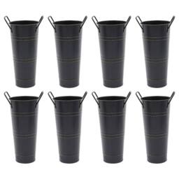 VOGREX 8Pcs Black Cylindrical Metal Flower Vase Buckets - thumbnail 5