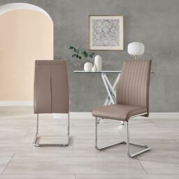 FurnitureboxUK 2x Lorenzo Faux Leather Chrome Dining Chairs in Beige - thumbnail 2