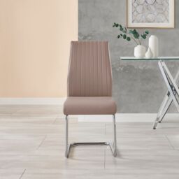 FurnitureboxUK 2x Lorenzo Faux Leather Chrome Dining Chairs in Beige - thumbnail 3