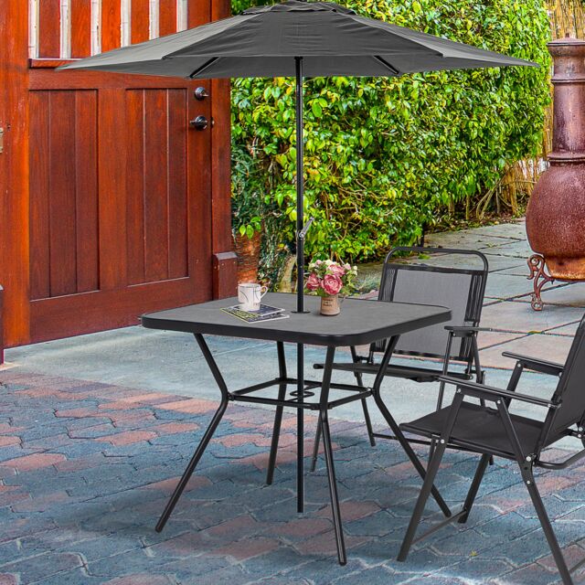 OUTSUNNY Outdoor Garden Table with Faux-marbled Top & 42mm Umbrella Hole for Patio in Black - image 1