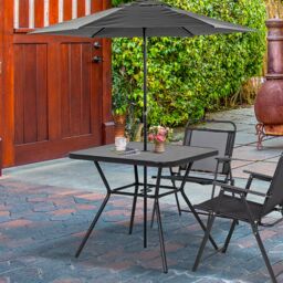 OUTSUNNY Outdoor Garden Table with Faux-marbled Top & 42mm Umbrella Hole for Patio in Black - thumbnail 1