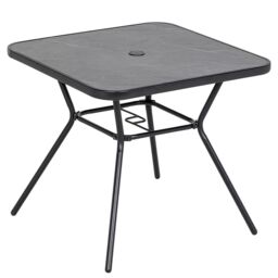 OUTSUNNY Outdoor Garden Table with Faux-marbled Top & 42mm Umbrella Hole for Patio in Black - thumbnail 2