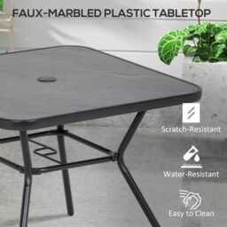 OUTSUNNY Outdoor Garden Table with Faux-marbled Top & 42mm Umbrella Hole for Patio in Black - thumbnail 4