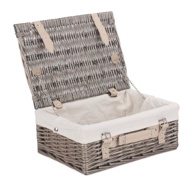 Red Hamper Wicker 36cm Antique Wash Picnic Basket with Cotton Lining in White - image 1