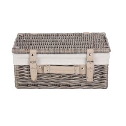 Red Hamper Wicker 36cm Antique Wash Picnic Basket with Cotton Lining in White - thumbnail 3