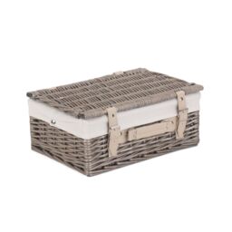 Red Hamper Wicker 36cm Antique Wash Picnic Basket with Cotton Lining in White - thumbnail 2