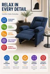 Groundlevel Electric Modern Recliner Chair in Navy - thumbnail 6