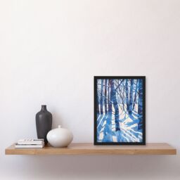 "Artery8 Blue Winter Birch Forest Trees Snow Shadow Framed Art Print - Size: W12"" x H16""" - thumbnail 4