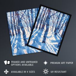 "Artery8 Blue Winter Birch Forest Trees Snow Shadow Framed Art Print - Size: W12"" x H16""" - thumbnail 2