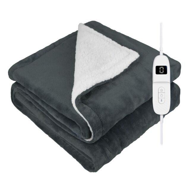 DMD Collective Heated Electric Blanket Throw Fleece Sherpa 9 Heat & Timer Settings 120x160cm Machine Washable in Dark Grey - Size: 120 cm x 150 cm - image 1