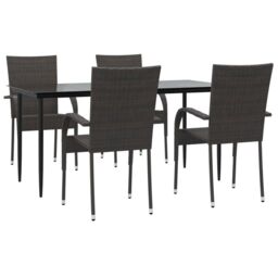 Berkfield Home 5 Piece Garden Dining Set Brown Poly Rattan - thumbnail 3