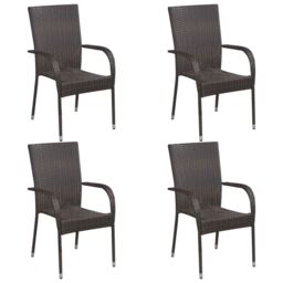 Berkfield Home 5 Piece Garden Dining Set Brown Poly Rattan - thumbnail 4