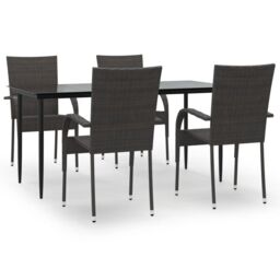 Berkfield Home 5 Piece Garden Dining Set Brown Poly Rattan - thumbnail 2