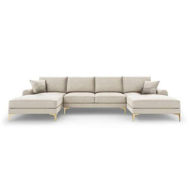 SNUG FURNITURE BIRMINGHAM LTD Monroe Plush U-Shaped Corner Sofa with Gold Legs in Cream - image 1