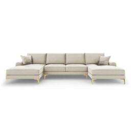 SNUG FURNITURE BIRMINGHAM LTD Monroe Plush U-Shaped Corner Sofa with Gold Legs in Cream - thumbnail 1