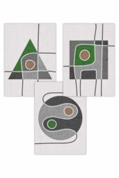 ARTZE Set of 3 Mid Century Graphical Shapes in Grey & Green Art Posters - Size: W50 cm x H70 cm - thumbnail 1