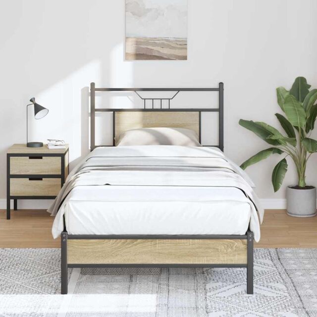 Berkfield Home Bed Frame without Mattress Sonoma Oak 75x190 cm Small Single Engineered Wood in Brown - image 1