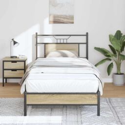 Berkfield Home Bed Frame without Mattress Sonoma Oak 75x190 cm Small Single Engineered Wood in Brown - thumbnail 1