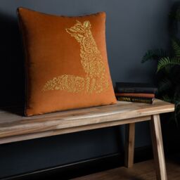 Furn Forest Fauna Embroidered Woodland Fox Piped Cushion in Orange - Size: 50 cm x 50 cm