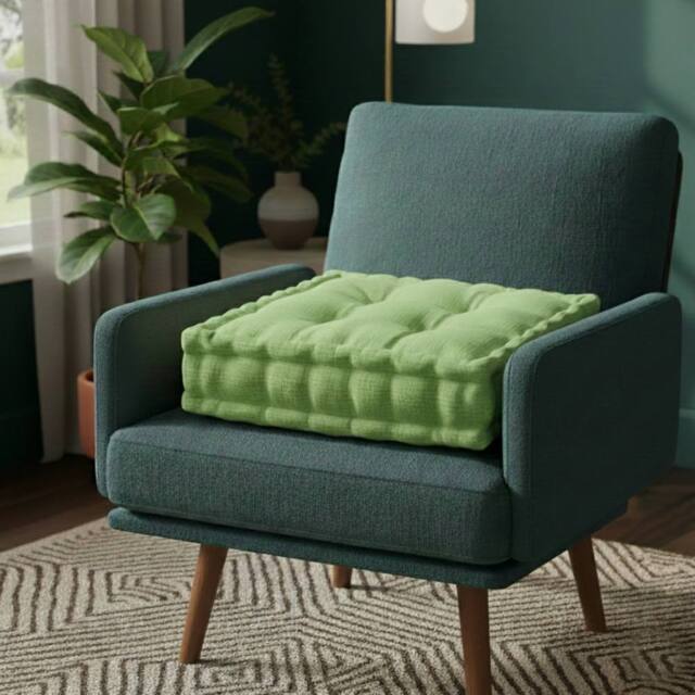 Snug City Teddy Fabric Square Booster Cushion Soft Seat Riser Pad Dining Chair in Green - Size: 45 cm x 45 cm - image 1