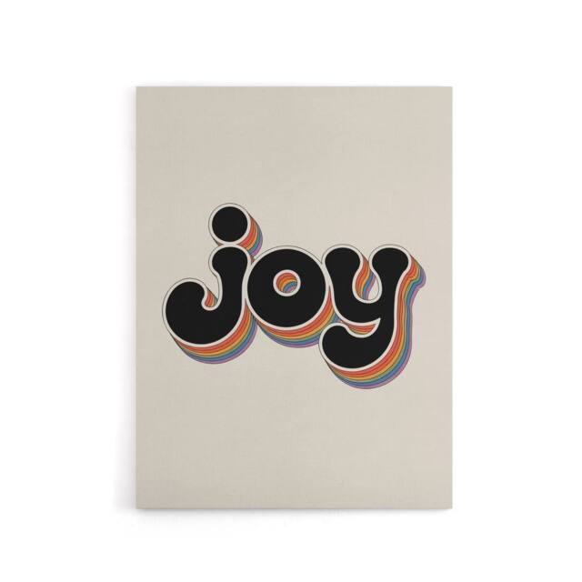 "Artery8 Joy Vibrant Retro Rainbow Font Typography Word Canvas Wall Art Print in Beige - Size: W18"" x H24""" - image 1