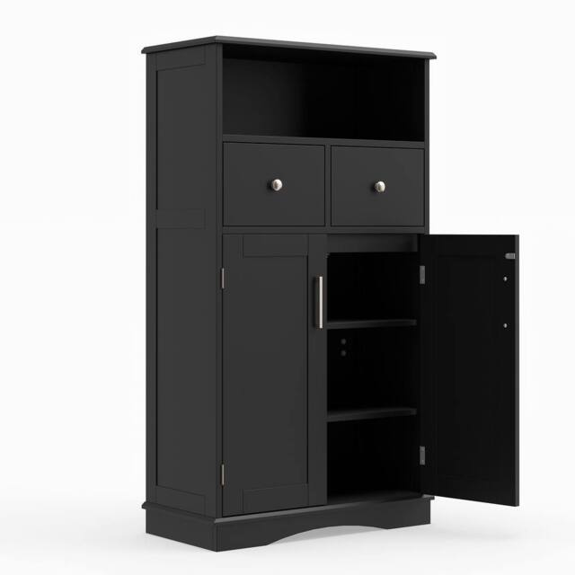 Gymax Bathroom Freestanding Cabinet 2 Doors Kitchen Storage Organizer in Black - image 1