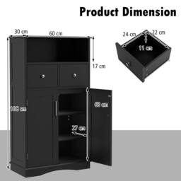 Gymax Bathroom Freestanding Cabinet 2 Doors Kitchen Storage Organizer in Black - thumbnail 2
