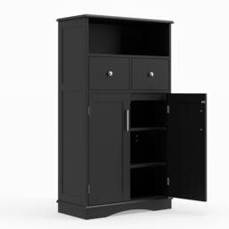 Gymax Bathroom Freestanding Cabinet 2 Doors Kitchen Storage Organizer in Black - thumbnail 1