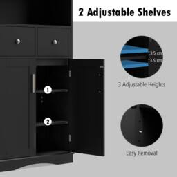 Gymax Bathroom Freestanding Cabinet 2 Doors Kitchen Storage Organizer in Black - thumbnail 8
