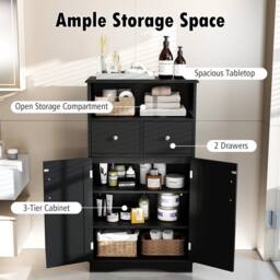 Gymax Bathroom Freestanding Cabinet 2 Doors Kitchen Storage Organizer in Black - thumbnail 7