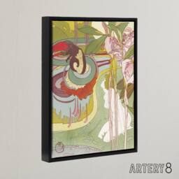 "Artery8 Woman Sees Vision in Garden Framed Canvas Wall Art Print Georges Feure in Green - Size: W12"" x H16""" - thumbnail 2