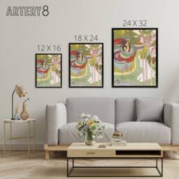 "Artery8 Woman Sees Vision in Garden Framed Canvas Wall Art Print Georges Feure in Green - Size: W12"" x H16""" - thumbnail 4