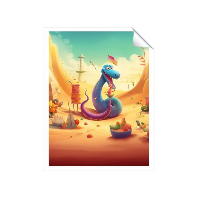 "Warren Reed - Designer Snake On A Beach Holiday Unframed Art Print - Size: W20"" x H30""" - image 1