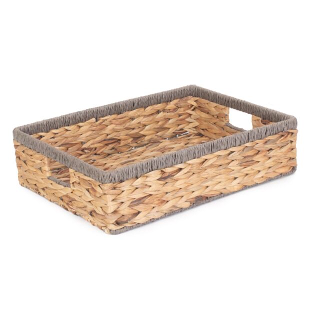Red Hamper Water Hyacinth Shallow Rectangular Water Hyacinth With Grey Rope Border Storage Basket in Brown - Size: Small - image 1