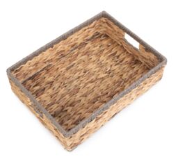 Red Hamper Water Hyacinth Shallow Rectangular Water Hyacinth With Grey Rope Border Storage Basket in Brown - Size: Small - thumbnail 3
